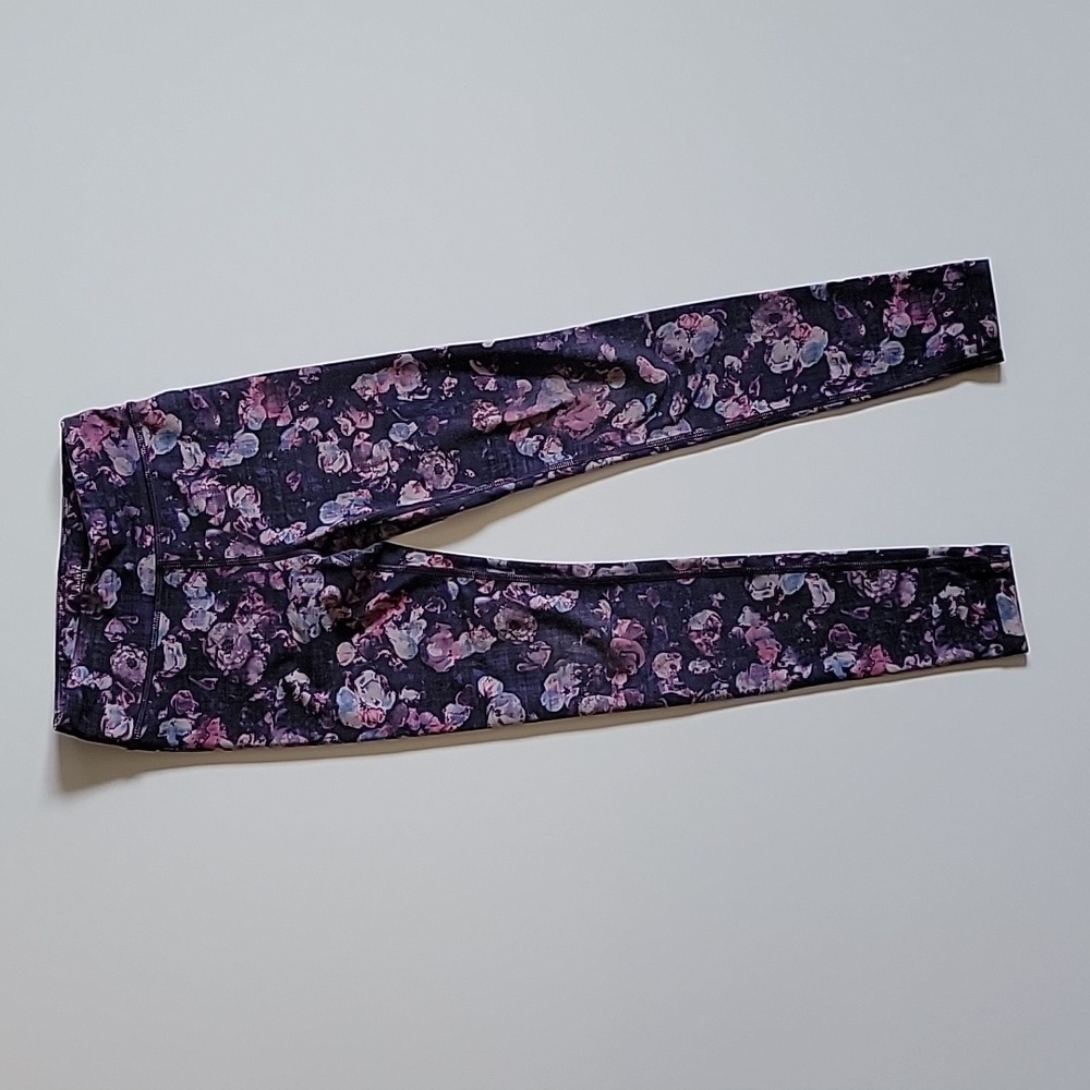 Athleta Girl High Rise Printed Chit‎ Chat Leggings Purple Floral Gym Size S (7)